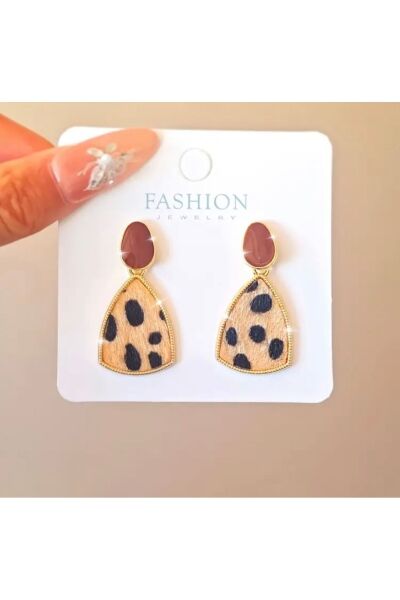 Moon Home Collection Şık Vintage Esintili Kahverengi Leopar Sallantılı Kadın Küpe Kahverengi Tek Ebat  Kadın / Kız