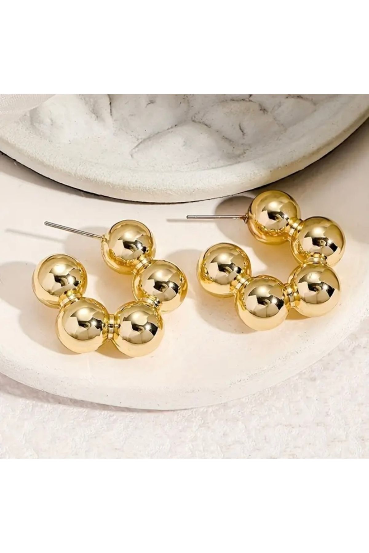 Vanilla Avenue Altın Sarısı C Şeklinde Bubble Tasarım Kadın Küpe