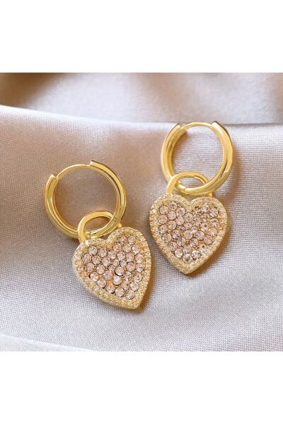 Vanilla Avenue Şık Kalp Şeklinde Taşlı Sallantılı 925 Gümüş Kadın Küpe