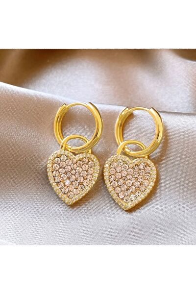 Vanilla Avenue Şık Kalp Şeklinde Taşlı Sallantılı 925 Gümüş Kadın Küpe