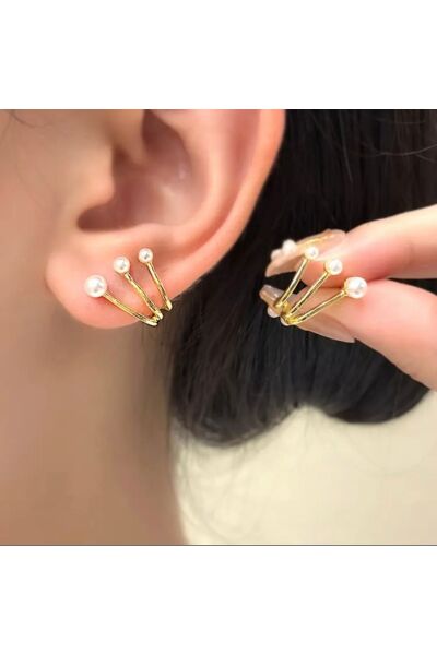 Vanilla Avenue Altın Sarısı Pençe Incili Şık Kadın Küpe