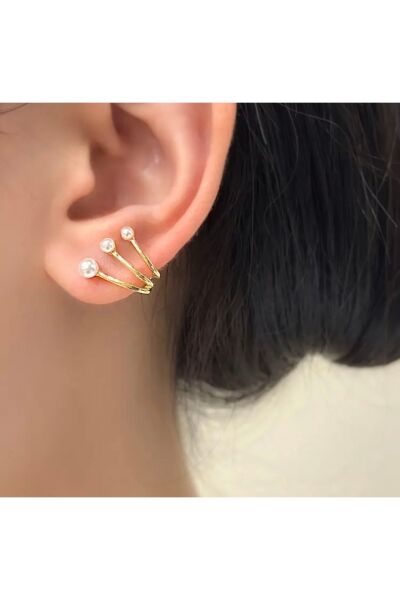 Vanilla Avenue Altın Sarısı Pençe Incili Şık Kadın Küpe