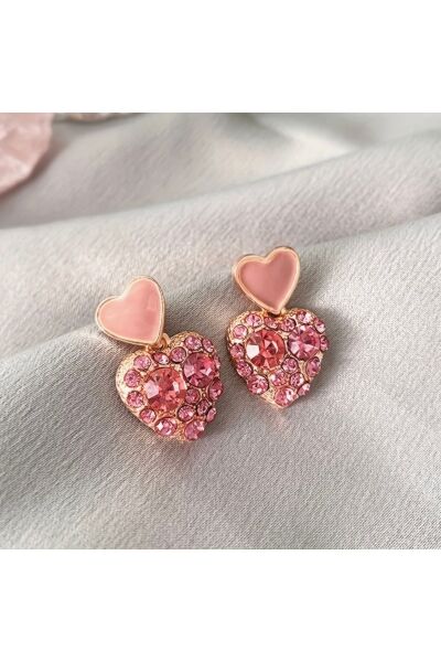 Vanilla Avenue Pembe Kalp Detaylı Işıltılı 925 Gümüş Kaplama Sallantılı Günlük Kadın Küpe