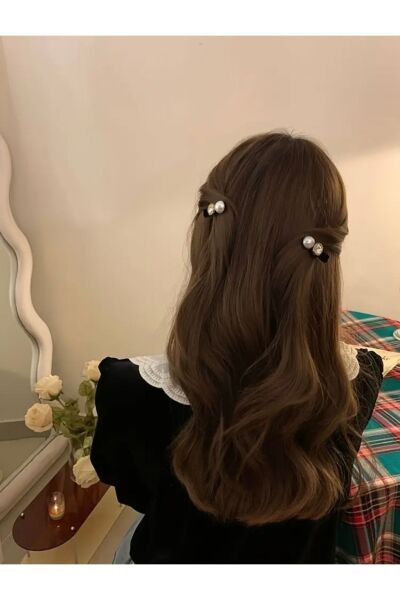 Moon Home Collection Siyah Şık Kadife İnci Detaylı Taşlı Mini Kadın Toka Siyah Tek Ebat  Kadın / Kız