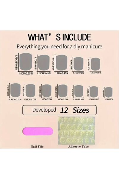 Vanilla Avenue Mavi Kısa Kare Kalp Desenli Işıltılı Kendinden Yapışkanlı Takma Tırnak 24 Adet