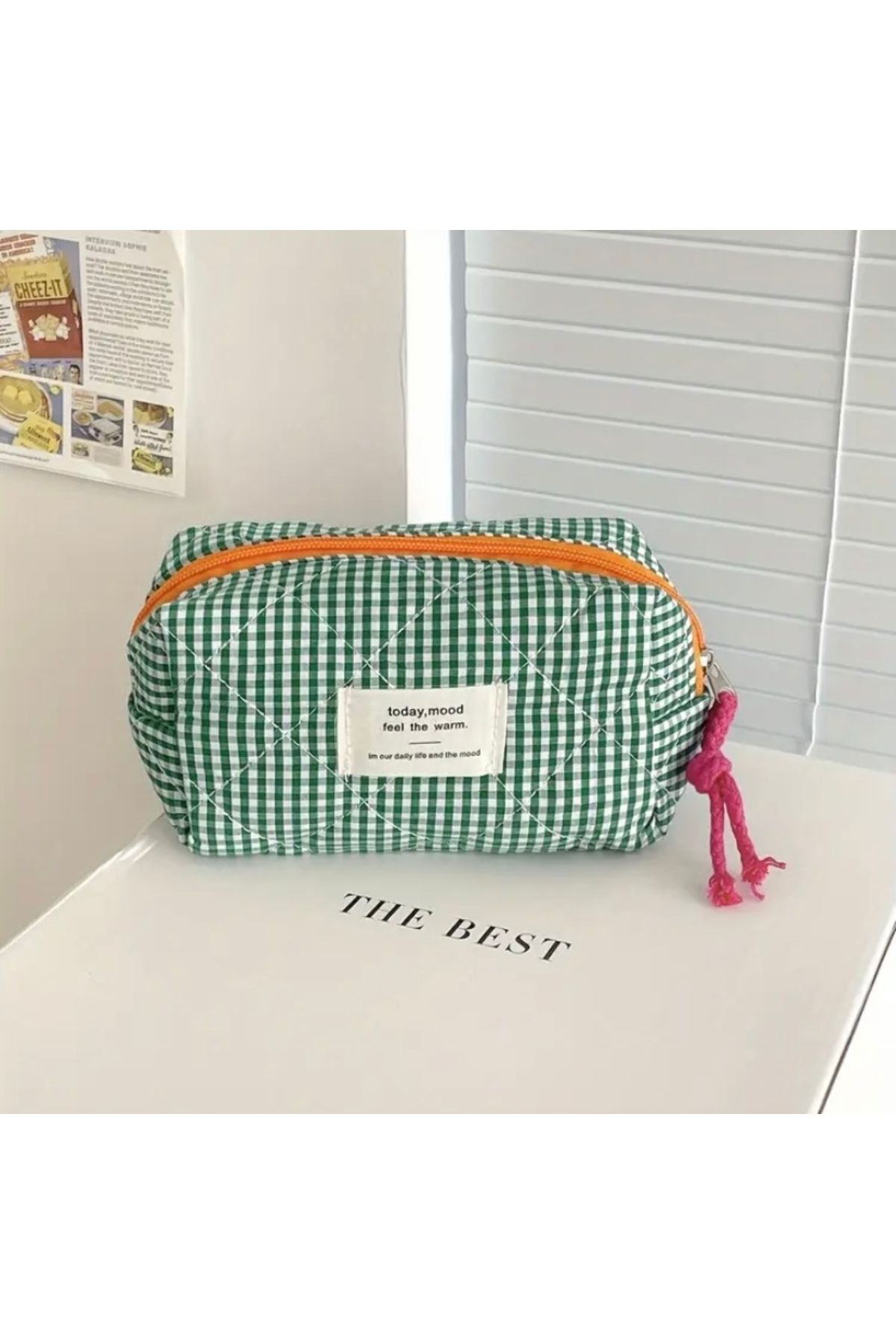 Vanilla Avenue Vintage Tarzı Yeşil Pötikareli Renkli Seyahatler İçin Esnek Organizer Kadın Çanta
