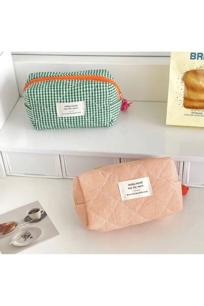 Vanilla Avenue Vintage Tarzı Yeşil Pötikareli Renkli Seyahatler İçin Esnek Organizer Kadın Çanta