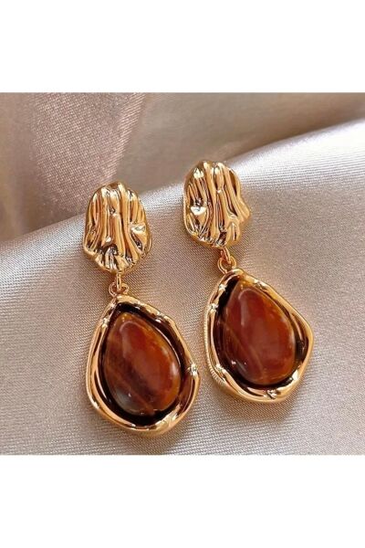 Vanilla Avenue Şık Vintage Esintili Geometrik Sallantılı Altın Sarısı Detaylı Günlük Kadın Küpe