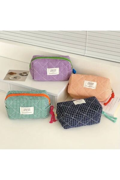 Vanilla Avenue Vintage Tarzı Yeşil Pötikareli Renkli Seyahatler İçin Esnek Organizer Kadın Çanta