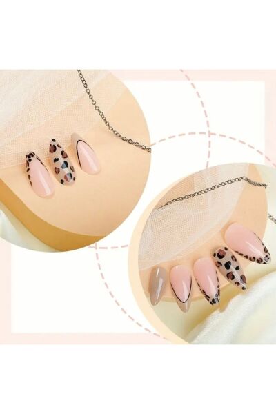Vanilla Avenue Leopar Desenli Badem Kesim Kendinden Yapışkanlı Takma Tırnak 24 Adet Bej