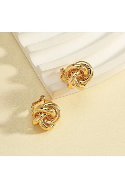 Moon Home Collection Vintage Altın Sarısı Rengi Şık Bükülmüş Halat Kadın Küpe