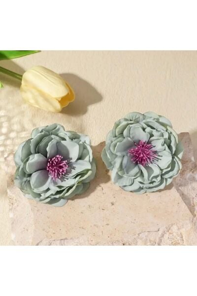 Vanilla Avenue Mint Yeşili Vintage Tarzı 3D Piyon Çiçeği Günlük Kullanım Kadın Küpe