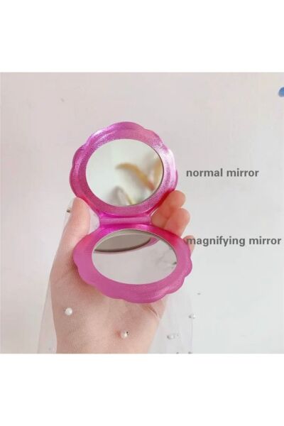 Moon Home Collection Pembe Yıldız Tozlu Parıltılı Çift Taraflı Kompakt Mini Makyaj El Aynası Pembe  8 x 8