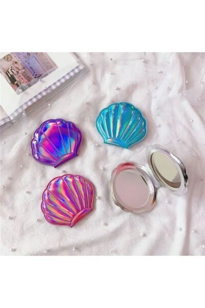 Moon Home Collection Pembe Yıldız Tozlu Parıltılı Çift Taraflı Kompakt Mini Makyaj El Aynası Pembe  8 x 8