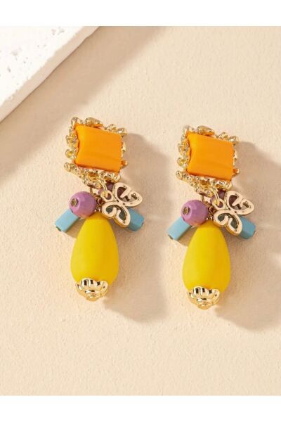 Vanilla Avenue Altın Sarısı Renkli Vintage Zarif Vintage Reçine Sallantılı Kadın Küpe