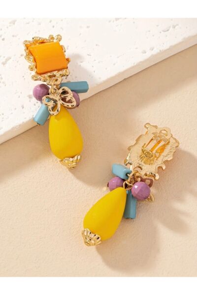 Vanilla Avenue Altın Sarısı Renkli Vintage Zarif Vintage Reçine Sallantılı Kadın Küpe