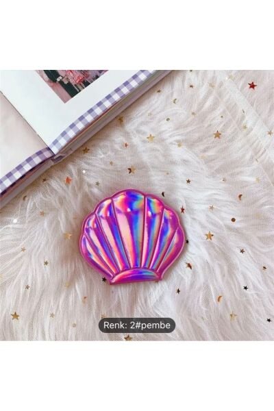 Moon Home Collection Pembe Yıldız Tozlu Parıltılı Çift Taraflı Kompakt Mini Makyaj El Aynası Pembe  8 x 8