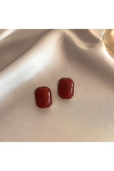 Vanilla Avenue Şık Vintage Esintili Kırmızı Geometrik Kare Günlük Kullanım Kadın Küpe