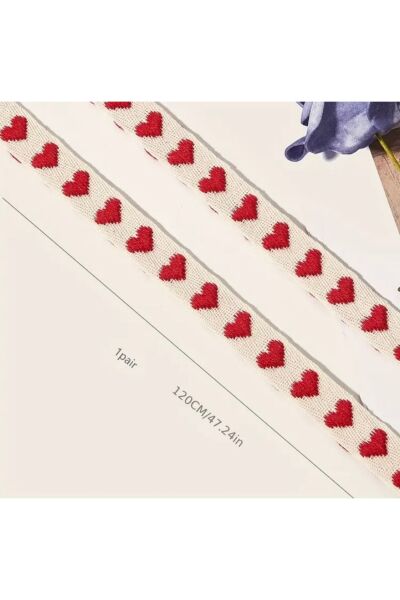 Vanilla Avenue Kırmızı Kalp Şeritli Sevimli Düz Ayakkabı Bağcıkları 1 Çift  120 cm