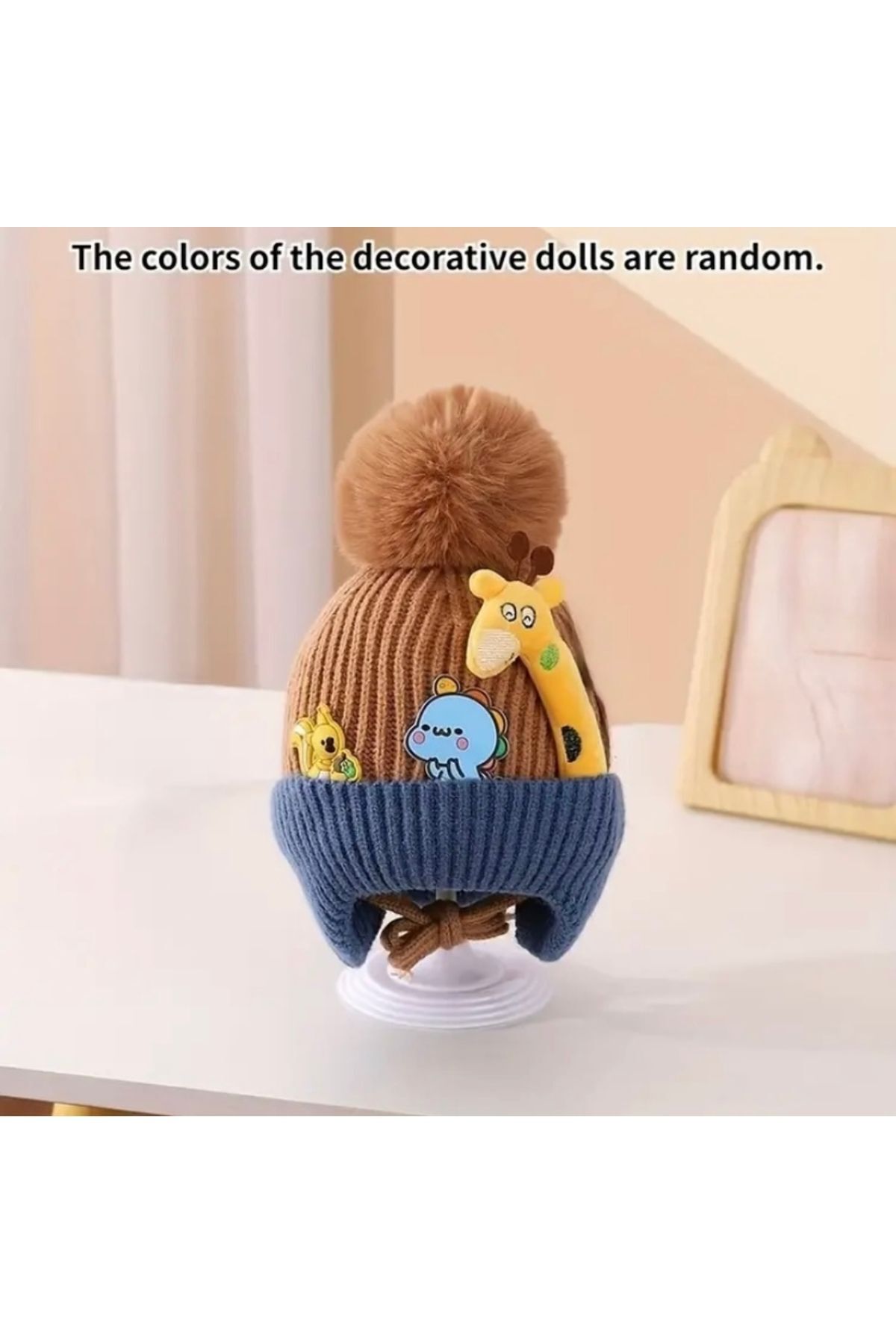 Moon Home Collection Unisex Karikatür Desenli Örgü Kapalı Kulaklıklı Esnek Çocuk Beresi Kahverengi 0-3 Yaş  Unisex