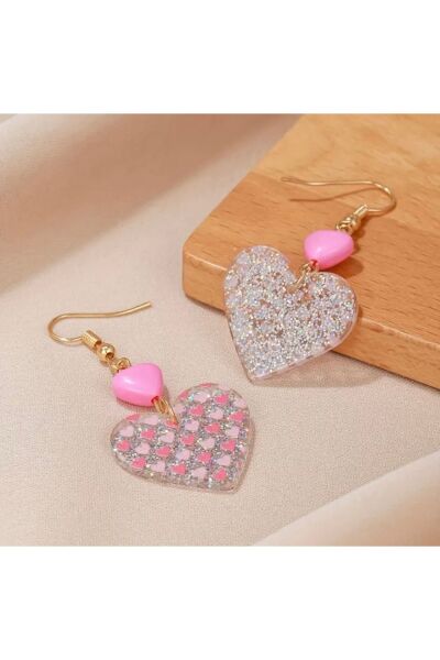 Moon Home Collection Açık Pembe Kalp Şeklinde Sevimli Sallantılı Kadın Küpe