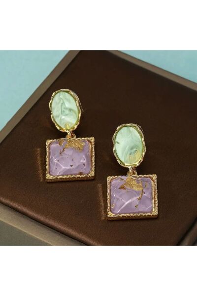 Vanilla Avenue Vintage Mor Geometrik Kare Zarif Günlük Kullanım Kadın Küpe