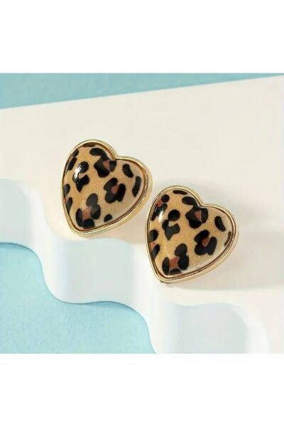 Vanilla Avenue Vintage Tarz Leopar Temalı Kalp Şeklinde Günlük Kullanım Kadın Küpe