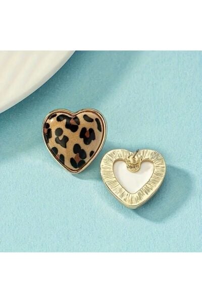 Vanilla Avenue Vintage Tarz Leopar Temalı Kalp Şeklinde Günlük Kullanım Kadın Küpe
