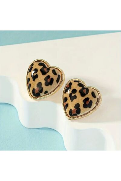 Vanilla Avenue Vintage Tarz Leopar Temalı Kalp Şeklinde Günlük Kullanım Kadın Küpe