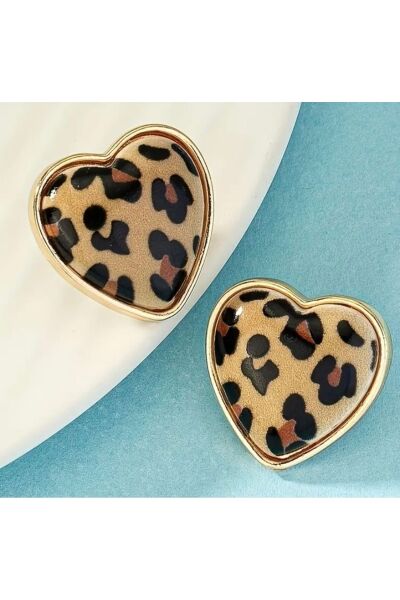 Vanilla Avenue Vintage Tarz Leopar Temalı Kalp Şeklinde Günlük Kullanım Kadın Küpe