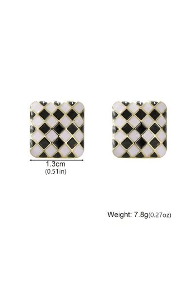 Vanilla Avenue Siyah Beyaz Vintage Damalı Günlük Kullanım Kadın Küpe