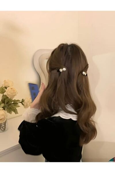 Moon Home Collection Siyah Şık Kadife İnci Detaylı Taşlı Mini Kadın Toka