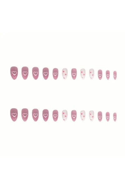 Vanilla Avenue Pembe Badem Sevimli Çilek Detaylı Kendinden Yapışkanlı Takma Tırnak 24 Adet