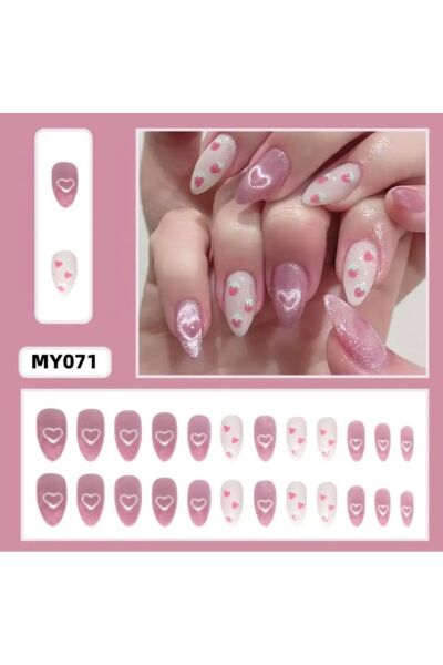 Vanilla Avenue Pembe Badem Sevimli Çilek Detaylı Kendinden Yapışkanlı Takma Tırnak 24 Adet