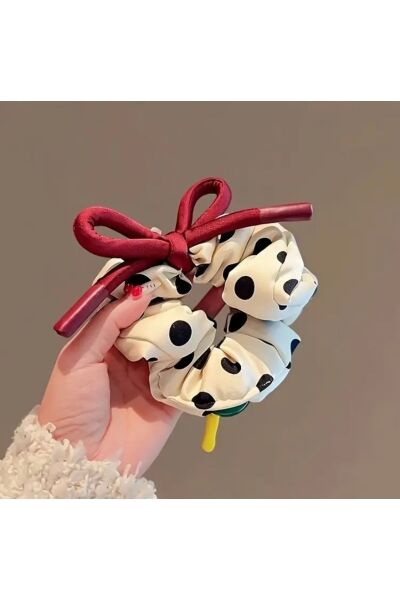 Vanilla Avenue Bohem Dev Saten Fransız Puantiyeli Şirin Renkli Scrunchies Kadın Saç Tokası