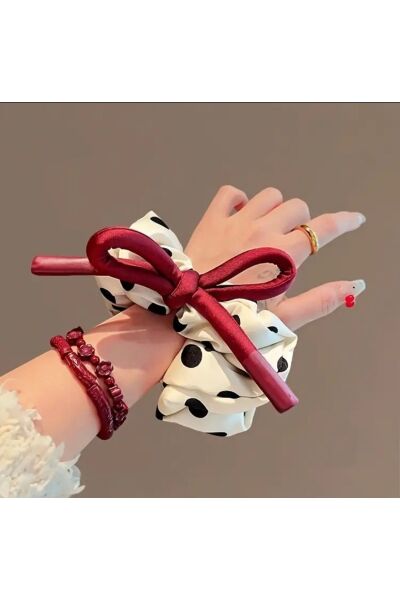 Vanilla Avenue Bohem Dev Saten Fransız Puantiyeli Şirin Renkli Scrunchies Kadın Saç Tokası