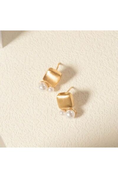 Vanilla Avenue Zarif Geometrik Inci Detaylı Şık Kadın Küpe