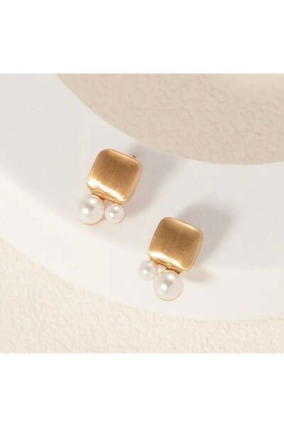 Vanilla Avenue Zarif Geometrik Inci Detaylı Şık Kadın Küpe