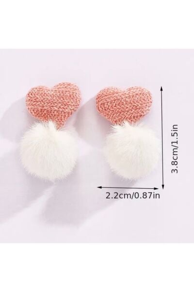 Vanilla Avenue Beyaz Pembe Kalp ve Ponpon Sallantılı Günlük Kullanım Kadın Küpe