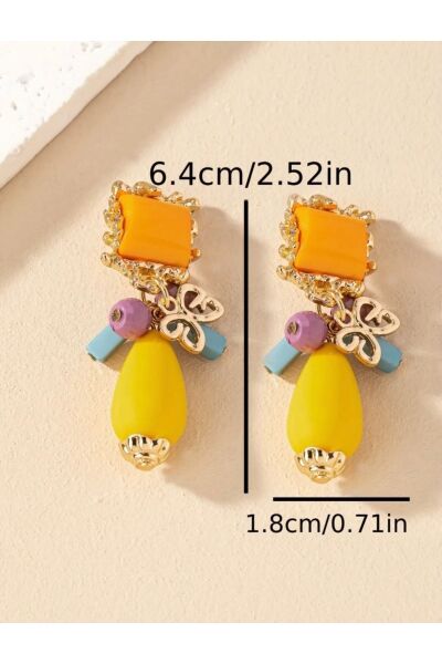 Vanilla Avenue Altın Sarısı Renkli Vintage Zarif Vintage Reçine Sallantılı Kadın Küpe