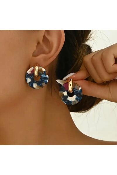 Vanilla Avenue Şık Vintage Bohem Tarzı Halka Mavi Renkli Sallantılı Kadın Küpe