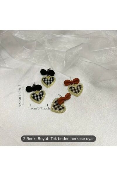 Vanilla Avenue Turuncu Fiyonk Kalp Şeklinde Pötikareli Sallantılı Kadın Küpe