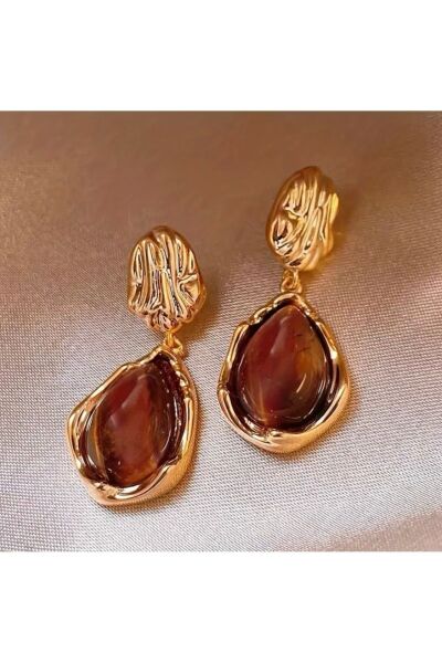Vanilla Avenue Şık Vintage Esintili Geometrik Sallantılı Altın Sarısı Detaylı Günlük Kadın Küpe