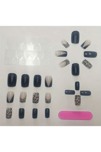 Vanilla Avenue Parlak Kısa Leopar Kendinden Desenli Takma Tırnak 24 Adet