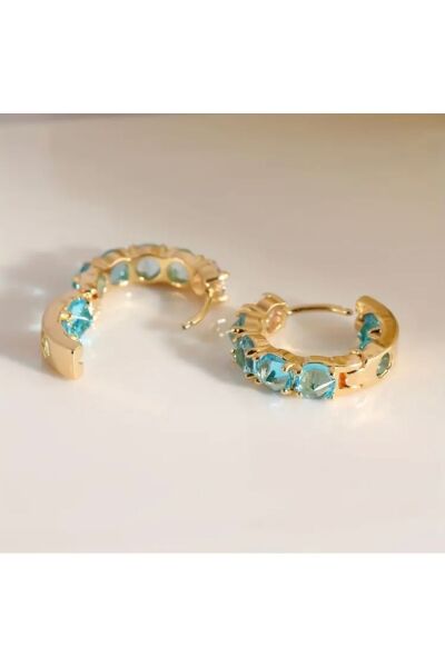 Vanilla Avenue Göl Mavisi Kübik Zirkonya Halka Sallantılı Kadın Küpe