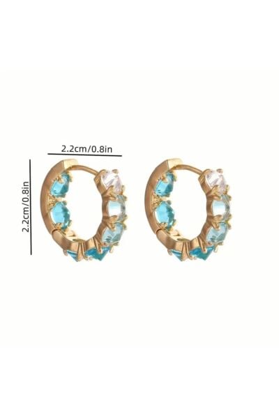 Vanilla Avenue Göl Mavisi Kübik Zirkonya Halka Sallantılı Kadın Küpe