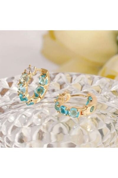 Vanilla Avenue Göl Mavisi Kübik Zirkonya Halka Sallantılı Kadın Küpe