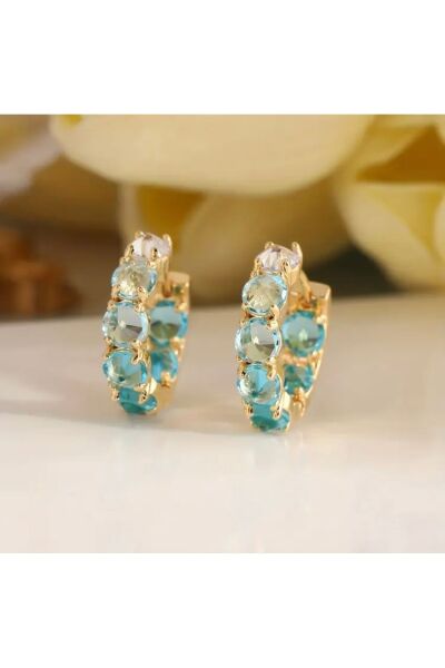 Vanilla Avenue Göl Mavisi Kübik Zirkonya Halka Sallantılı Kadın Küpe