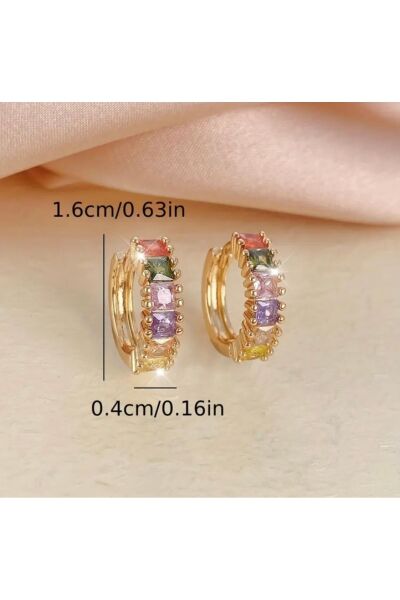 Vanilla Avenue Çok Renkli Gümüş Zirkonya Taşlı Lüks Halka Sallantılı Günlük Kullanım Kadın Küpe