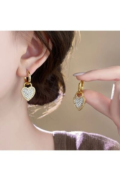 Vanilla Avenue Şık Kalp Şeklinde Taşlı Sallantılı 925 Gümüş Kadın Küpe